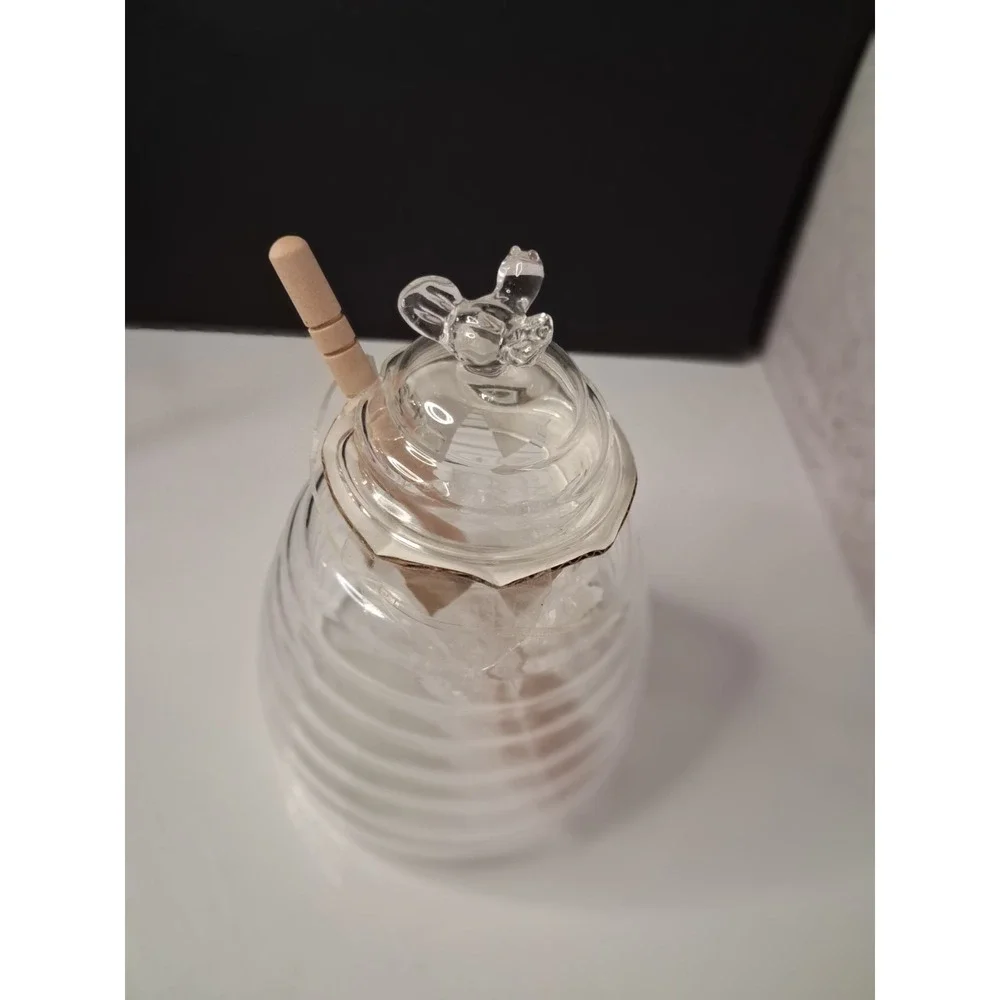 Glass Honey Jar with Wooden Dipper & Bee Topped Lid Beehive Kitchen Decor 5